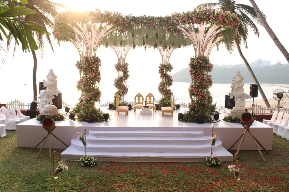 Beach Wedding Setup at Sunset - Goa Villagio Beachfront Wedding Venue in South Goa